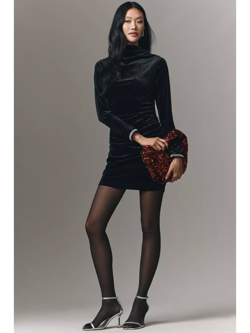 BNWT Maya Ruched Cowl-Neck Shine Cuff Mesh Mini Dress By Anthropologie, 84 USD